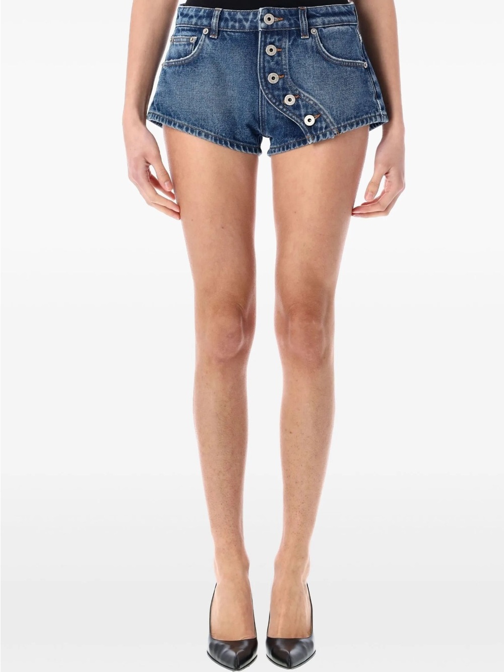 Jean Paul Gaultier Blue Denim High-Waist Button-Front Jean Shorts
